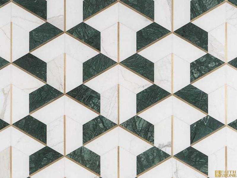 Marble Mixed Geometric Brass Mosaic