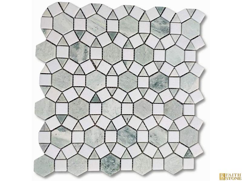 Green Mixed White Circle Marble Mosaic
