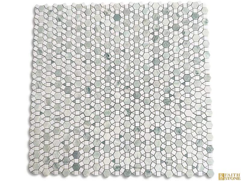 Green Mixed White Circle Marble Mosaic