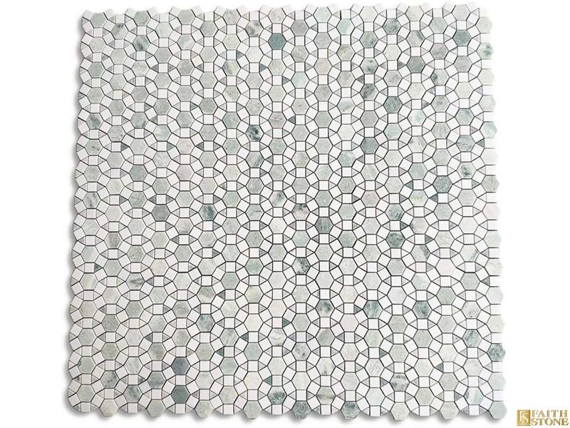 Green Mixed White Circle Marble Mosaic