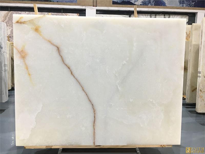 Gold Veins White Crystal Onyx Marble Slab