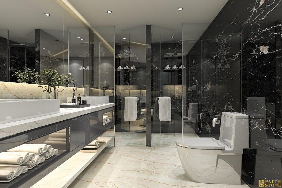 black and white marble bathroom