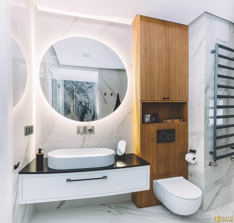 marble and wood bathroom