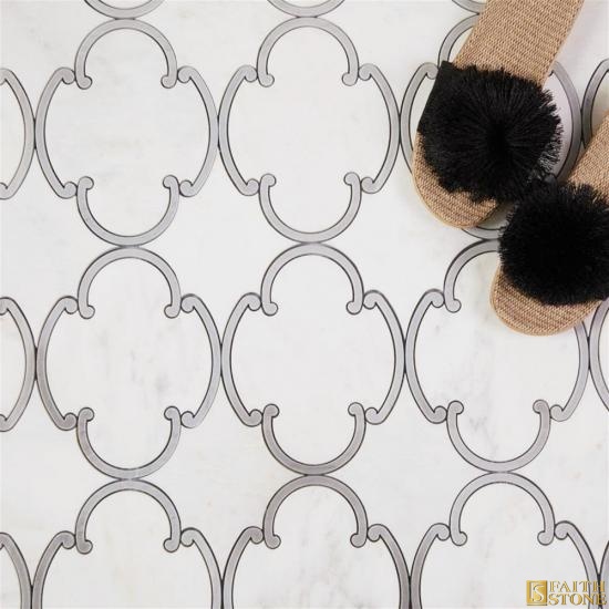 Marrakech White Geometric Waterjet Marble Mosaic Set