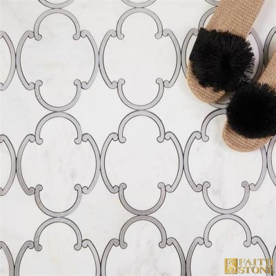 Marrakech White Geometric Waterjet Marble Mosaic Set