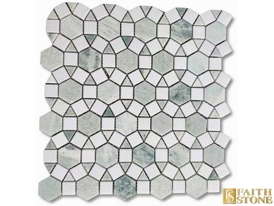 Green Mixed White Circle Marble Mosaic