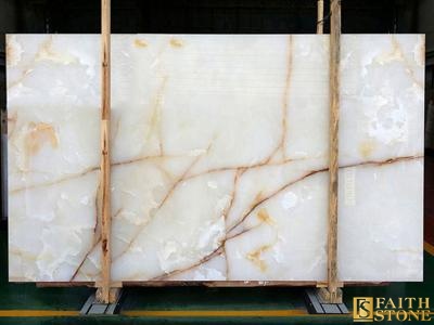 Gold Veins White Crystal Onyx  Marble Slab